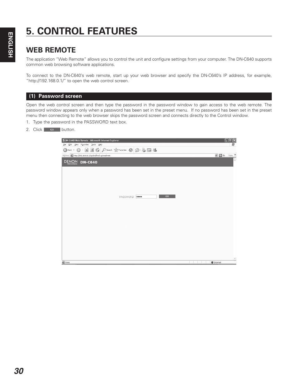 Control features, Web remote | Denon DN-C640 User Manual | Page 38 / 54