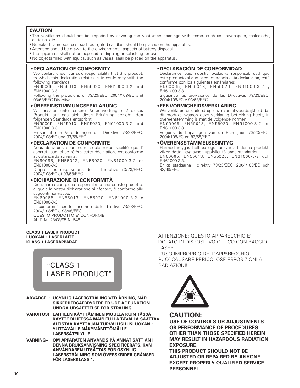 Class 1 laser product, Caution | Denon DN-C640 User Manual | Page 6 / 54