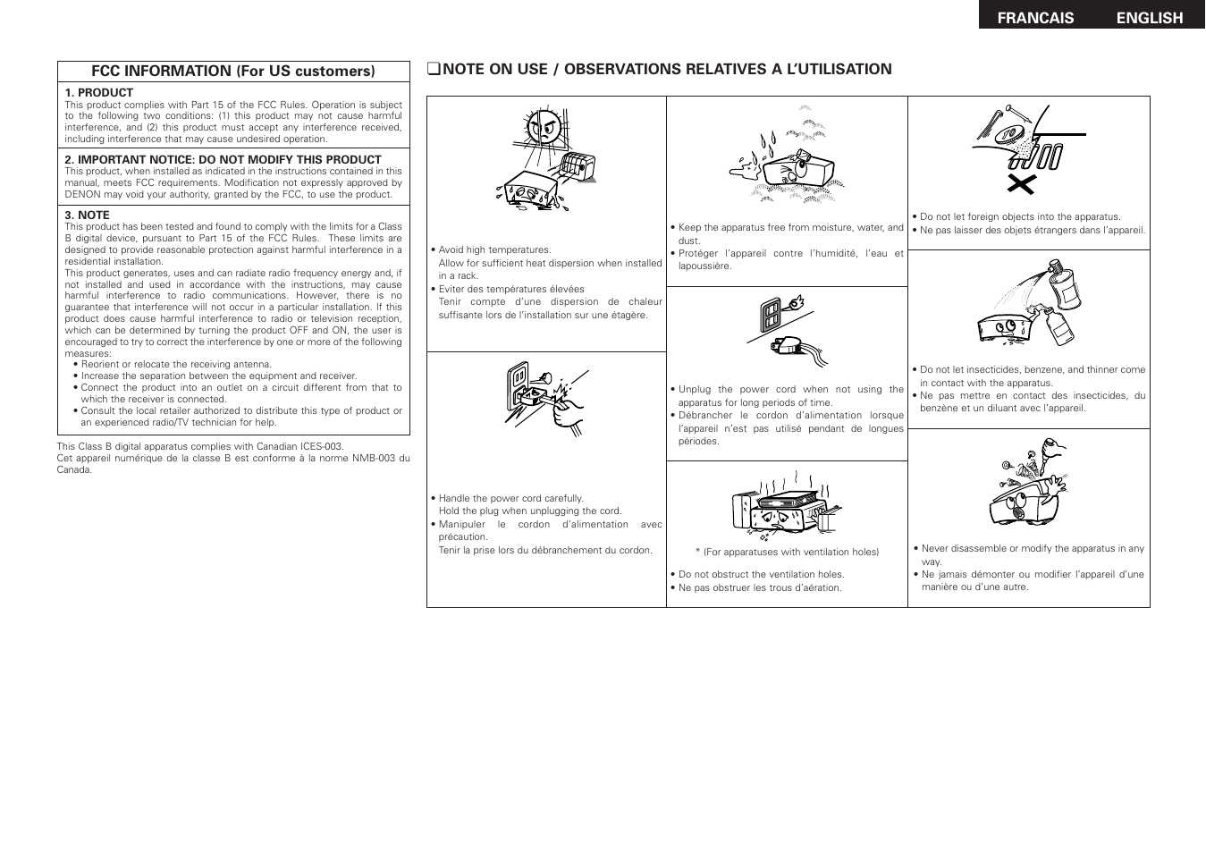 English francais | Denon DRA-397 User Manual | Page 3 / 32