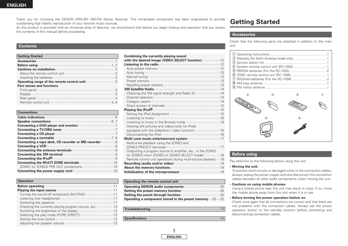 Getting started | Denon DRA-397 User Manual | Page 4 / 32