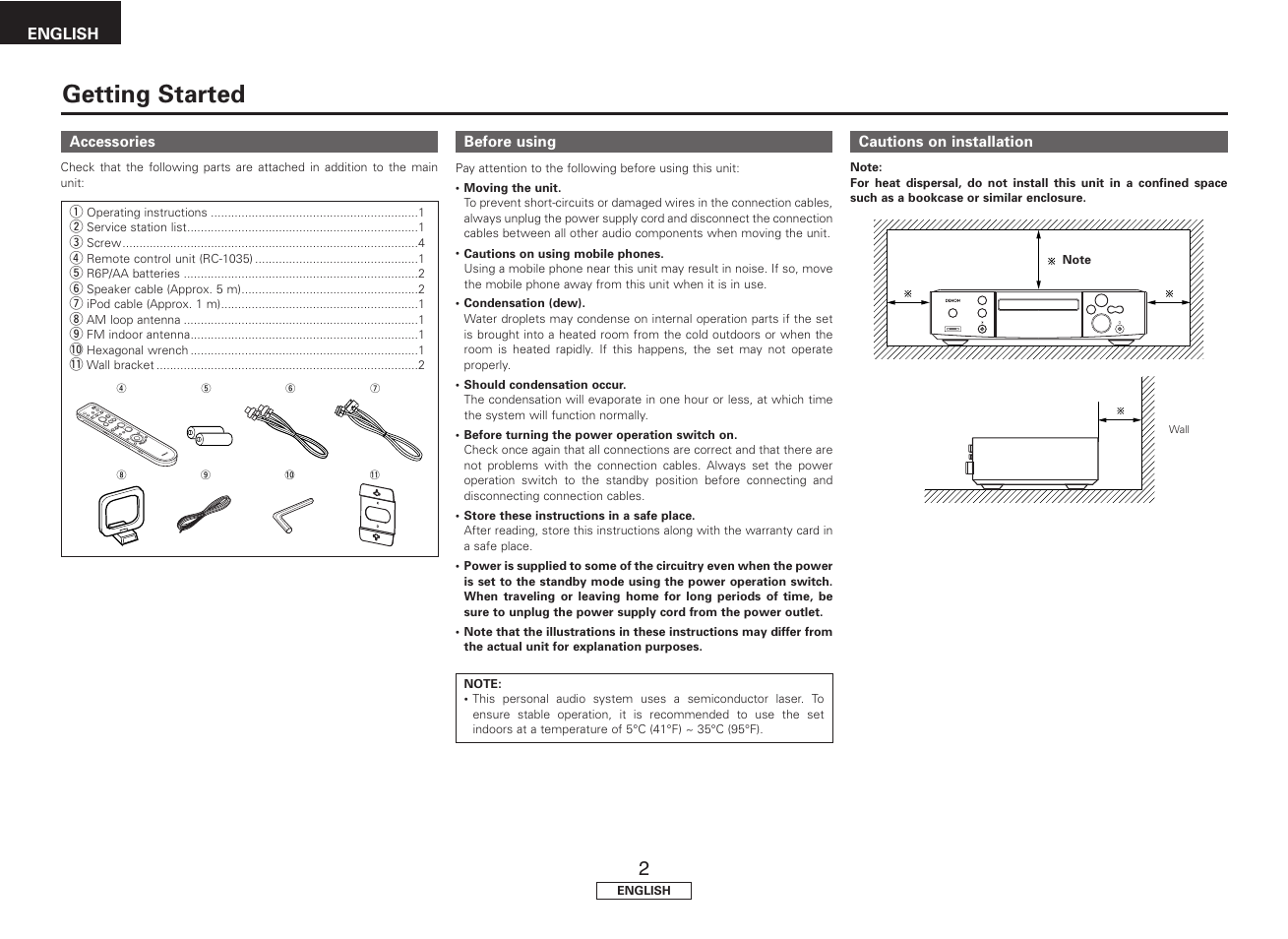 Getting started | Denon S-81 User Manual | Page 6 / 33