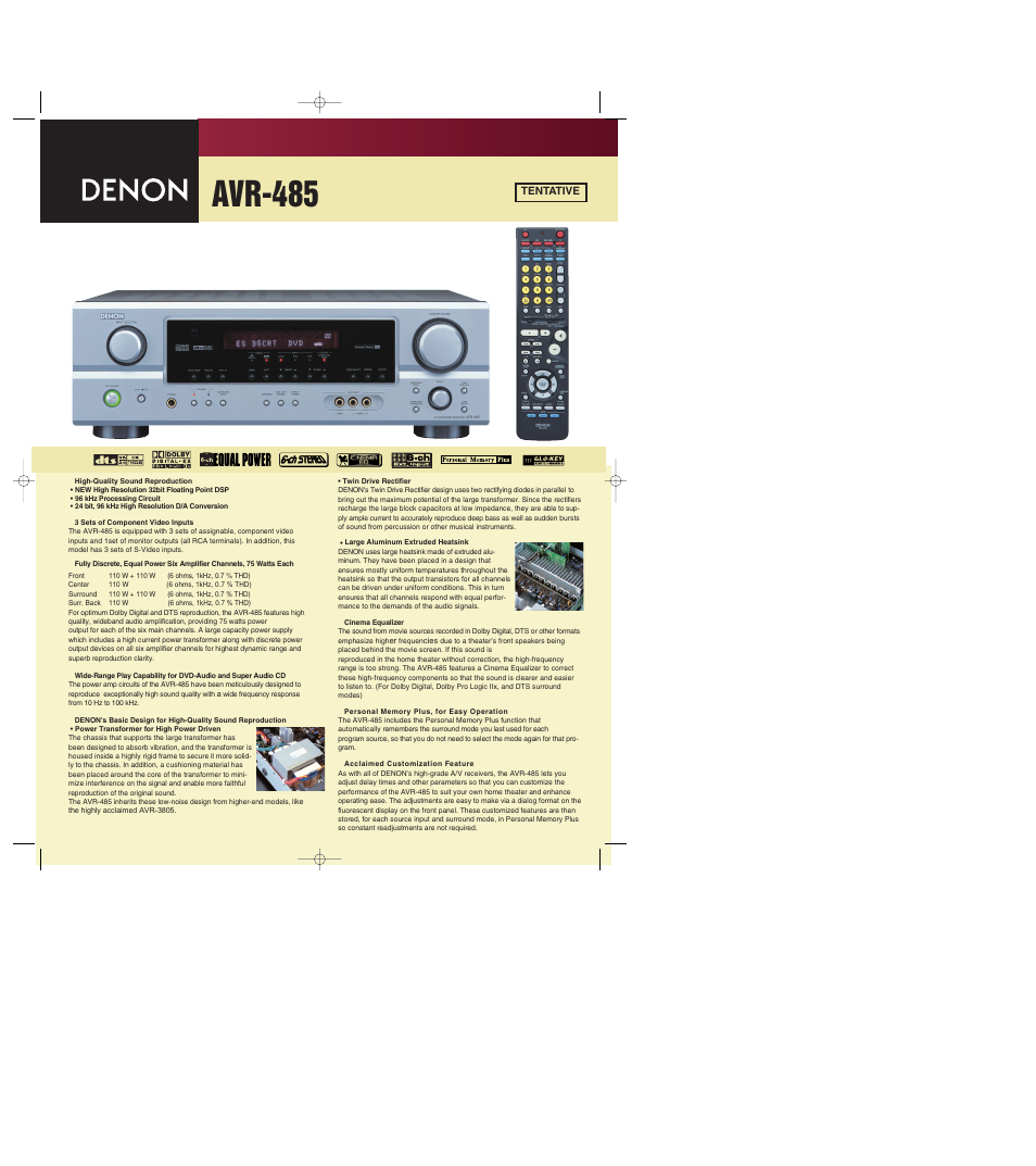 Denon AVR-485S User Manual | 2 pages