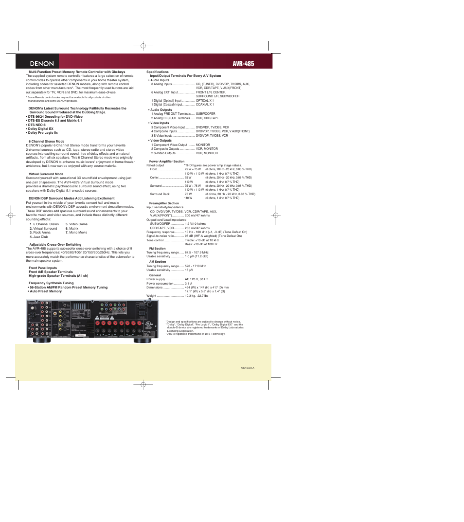 Avr-485 | Denon AVR-485S User Manual | Page 2 / 2