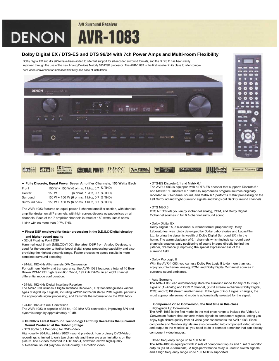 Denon AVR-1083 User Manual | 2 pages