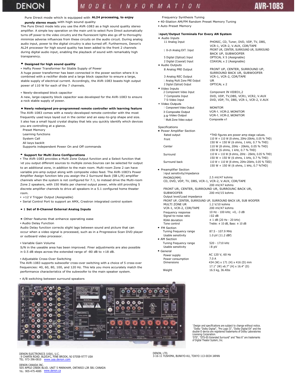 Denon AVR-1083 User Manual | Page 2 / 2