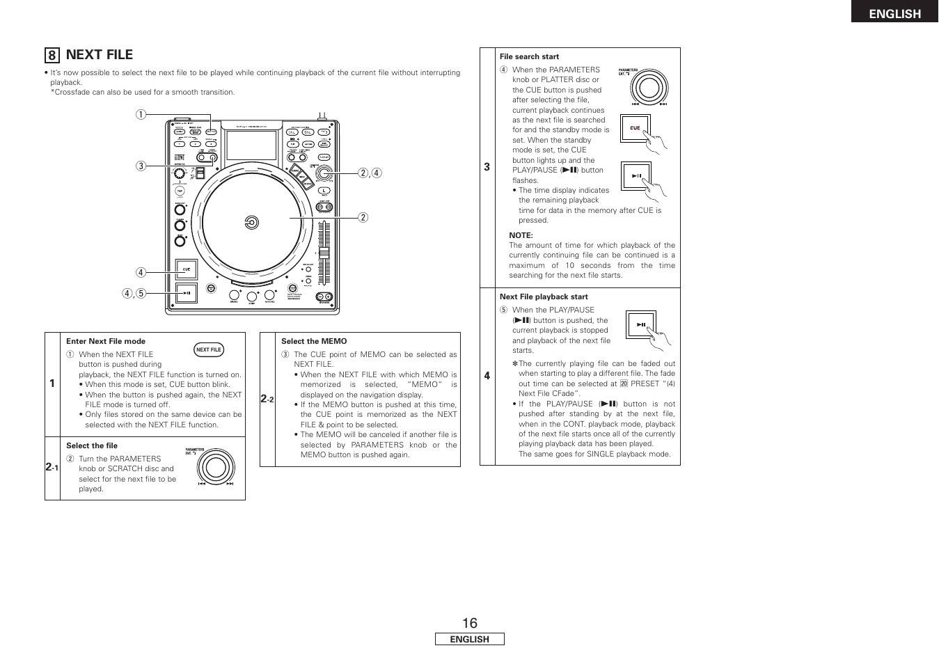 Next file, Deck1:orange deck2:green next file, 8 next file | Denon DN-HS5500 User Manual | Page 21 / 41