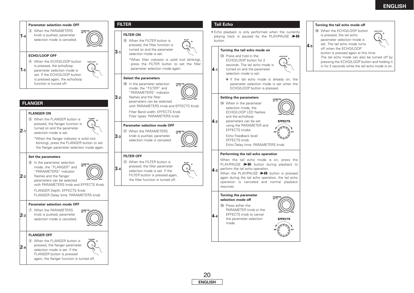 Flanger, Filter, Tail echo | English | Denon DN-HS5500 User Manual | Page 25 / 41