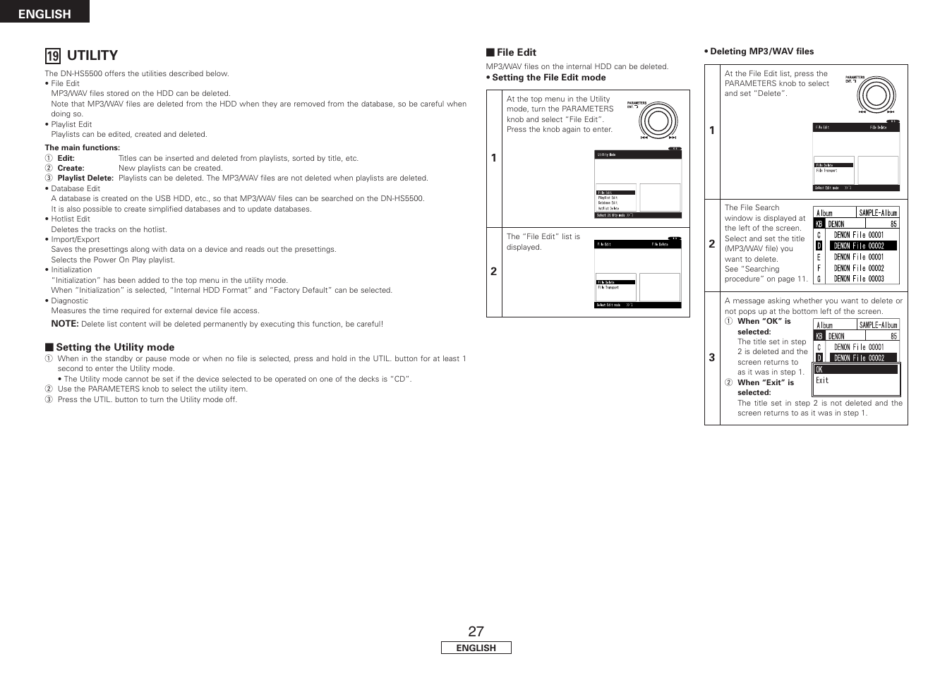 Utility, 19 utility, English | Denon DN-HS5500 User Manual | Page 32 / 41