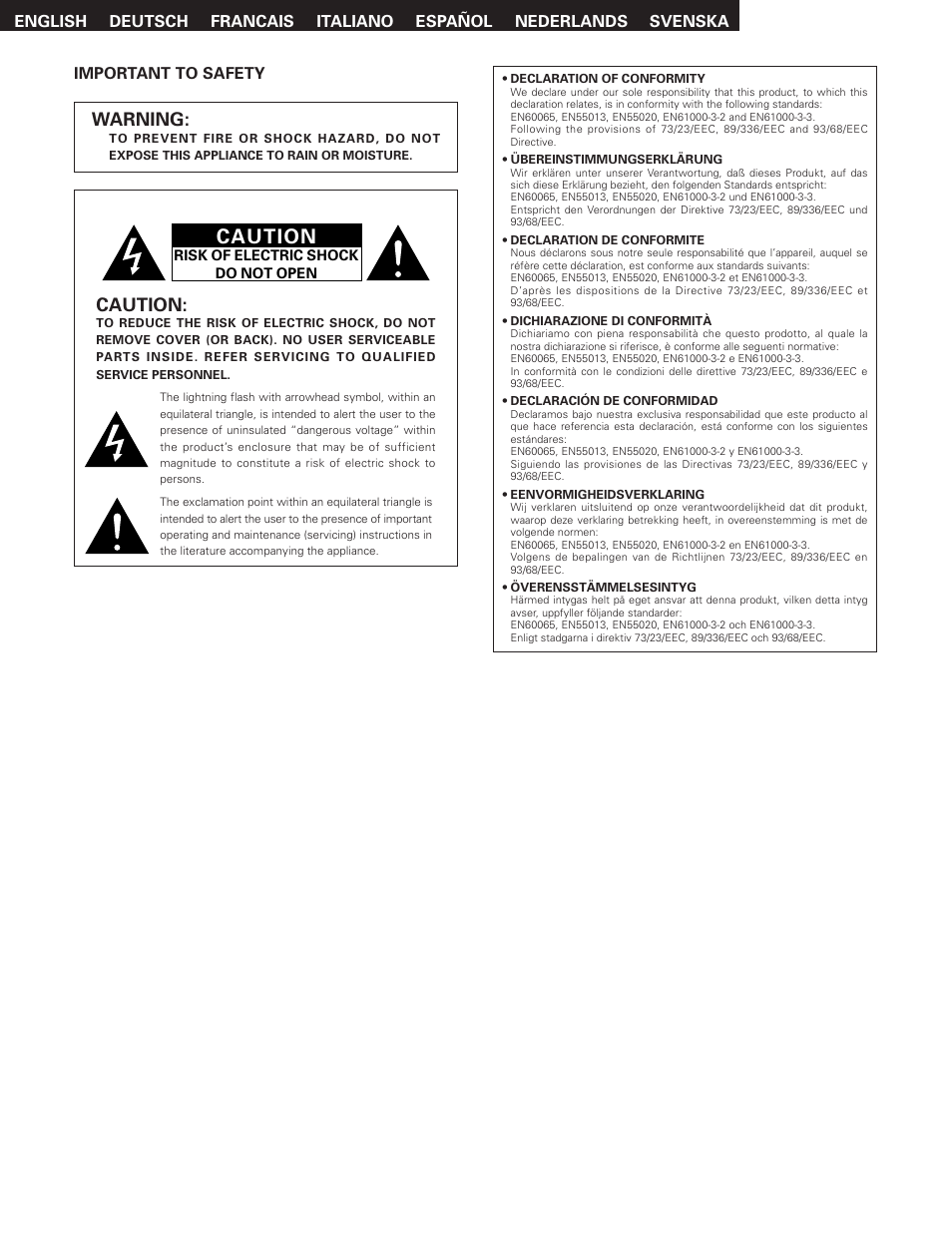 Caution, Warning | Denon PMA-2000AE User Manual | Page 2 / 90