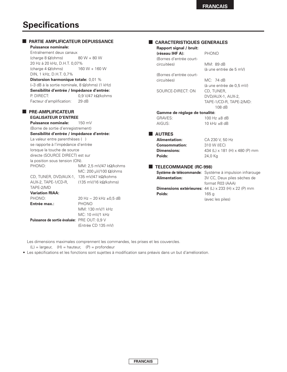 Specifications | Denon PMA-2000AE User Manual | Page 41 / 90