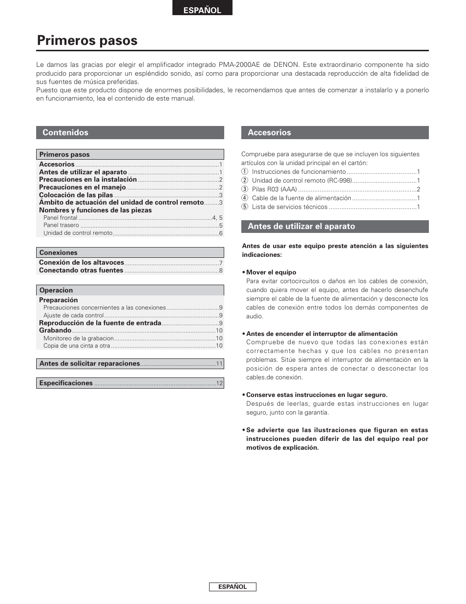 Primeros pasos | Denon PMA-2000AE User Manual | Page 54 / 90