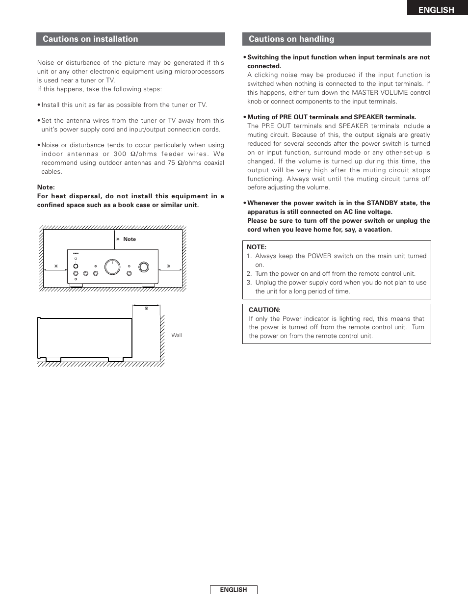 Cautions on installation, Cautions on handling | Denon PMA-2000AE User Manual | Page 7 / 90