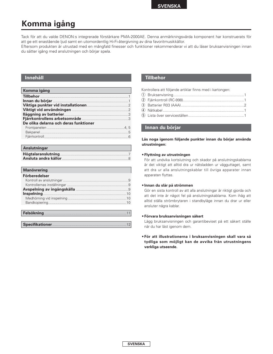 Komma igång | Denon PMA-2000AE User Manual | Page 78 / 90