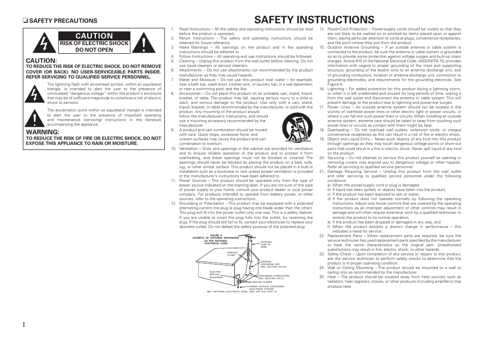 Safety instructions, Caution, Warning | Safety precautions | Denon AVR-2809CI User Manual | Page 2 / 102