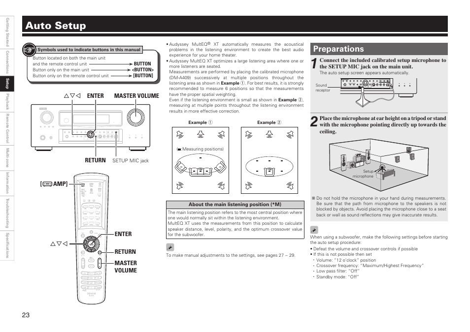 Auto setup, Preparations | Denon AVR-2809CI User Manual | Page 26 / 102