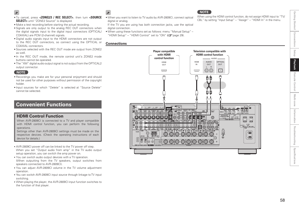 Convenient functions, Hdmi control function | Denon AVR-2809CI User Manual | Page 61 / 102