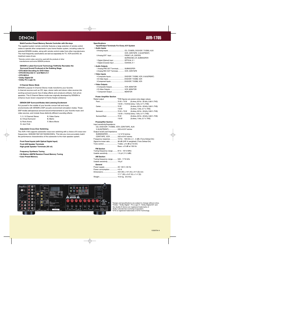 Avr-1705 | Denon AVR-1705 User Manual | Page 2 / 2