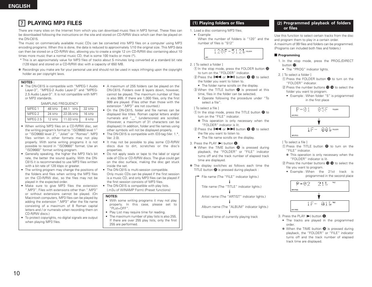 Playing mp3 files, English | Denon DN-C615 User Manual | Page 10 / 76