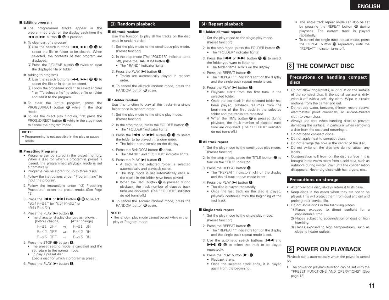 The compact disc, Power on playback, English | Denon DN-C615 User Manual | Page 11 / 76