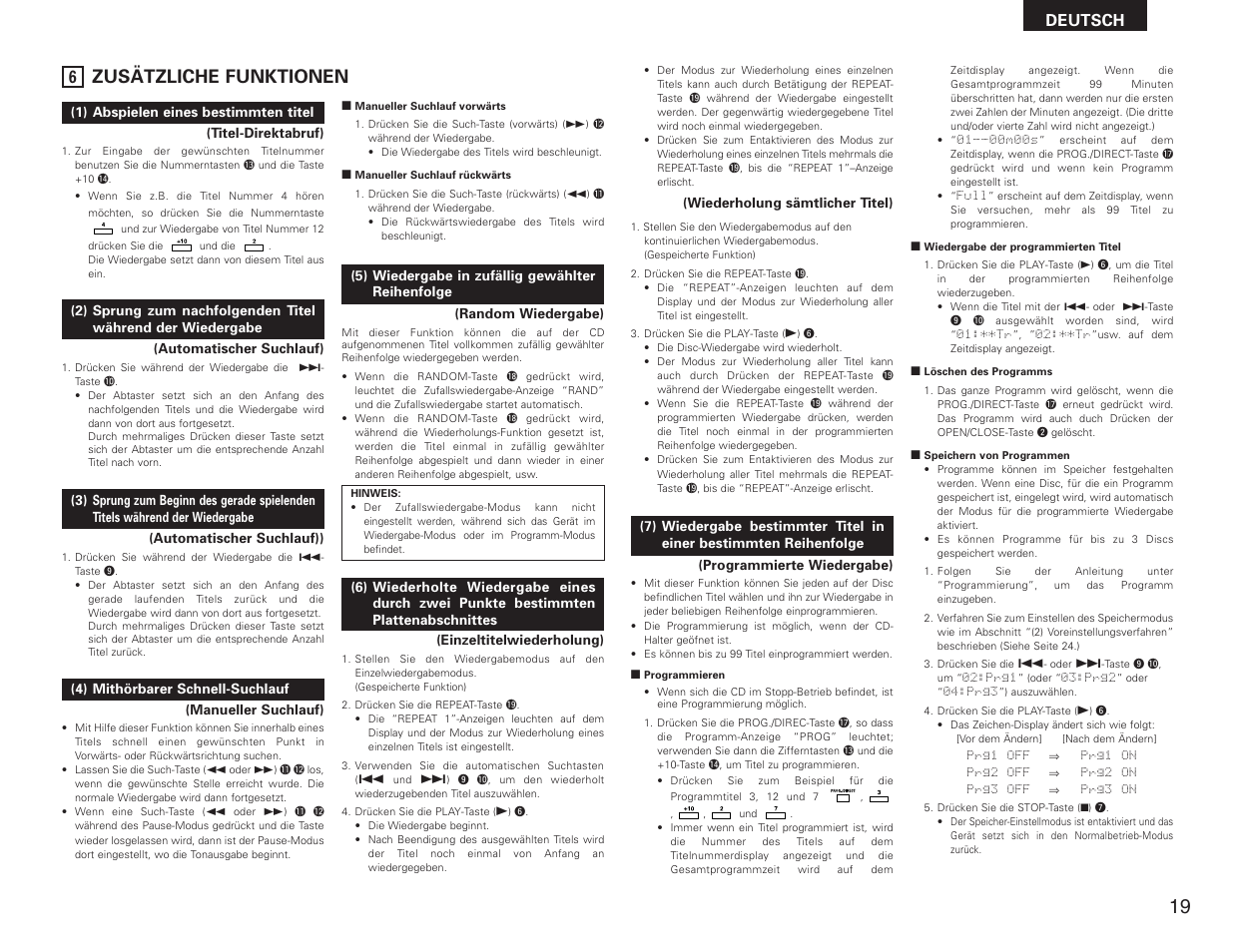 Zusätzliche funktionen, Deutsch | Denon DN-C615 User Manual | Page 19 / 76