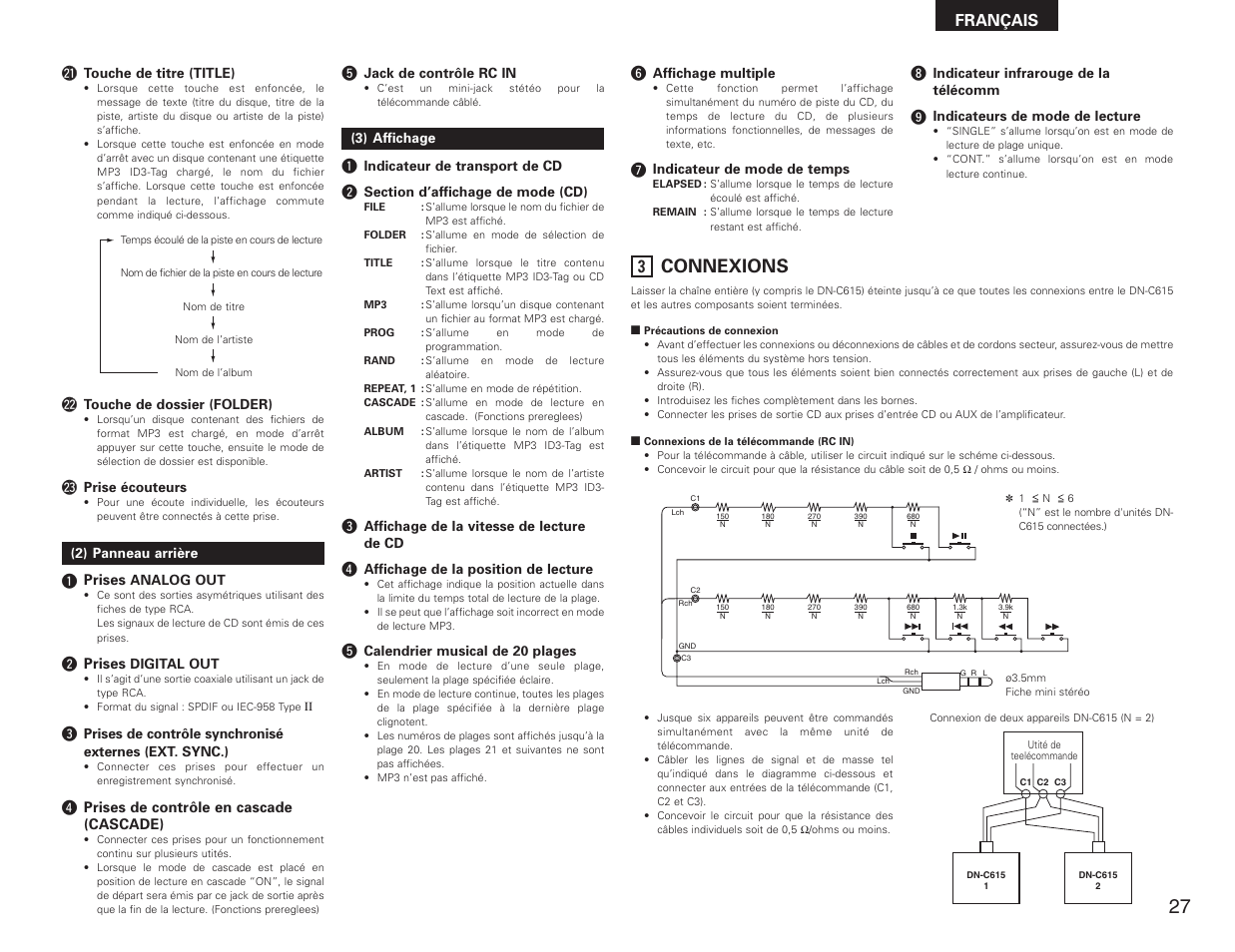 Connexions, Français @1 | Denon DN-C615 User Manual | Page 27 / 76