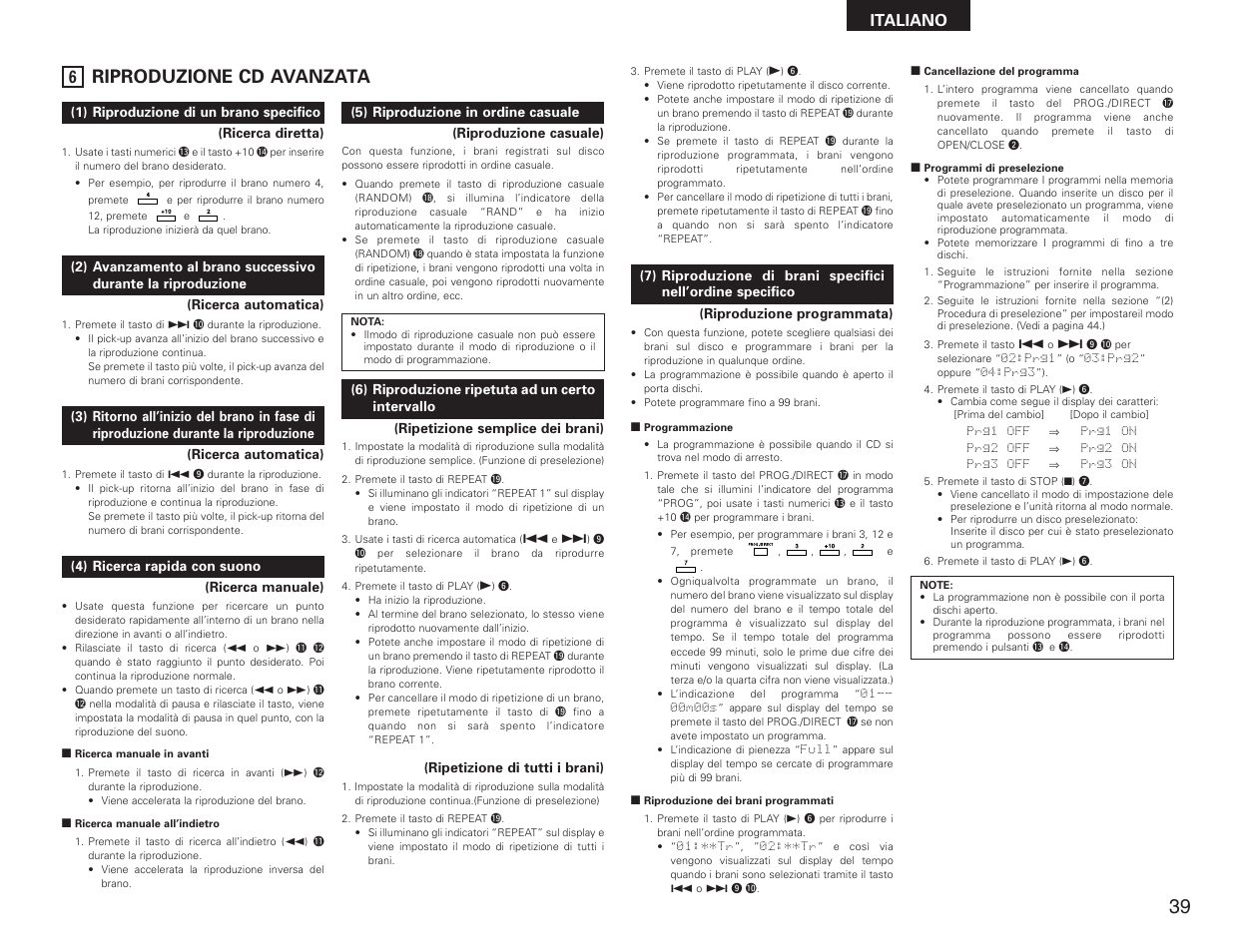 Riproduzione cd avanzata, Italiano | Denon DN-C615 User Manual | Page 39 / 76