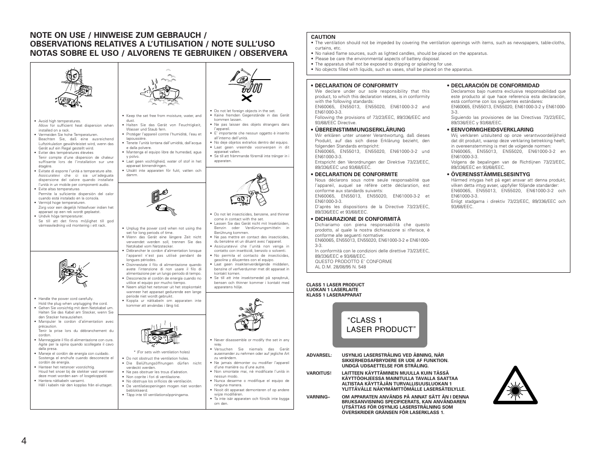 Class 1 laser product | Denon DN-C615 User Manual | Page 4 / 76