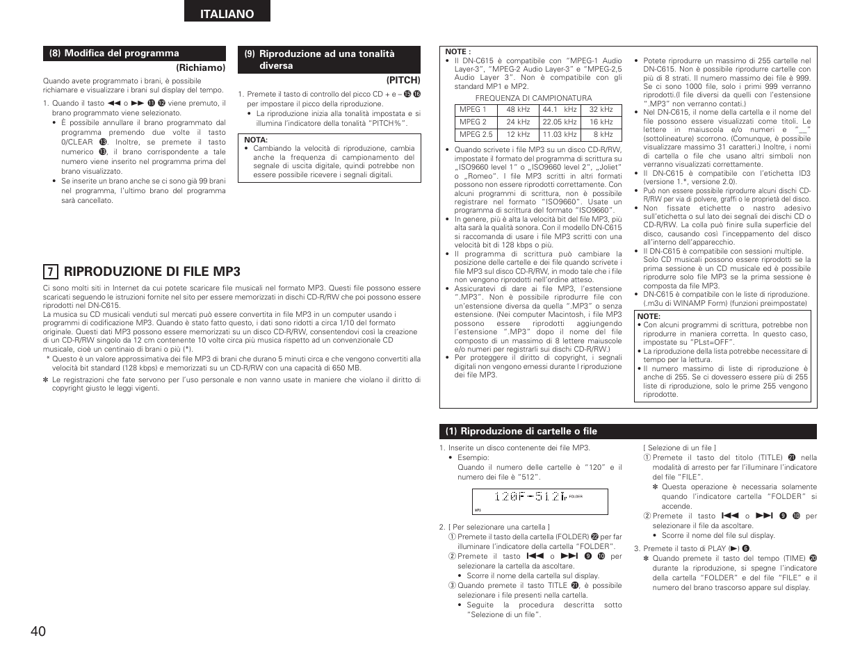 Riproduzione di file mp3, Italiano | Denon DN-C615 User Manual | Page 40 / 76