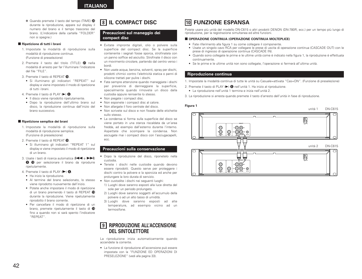 Il compact disc, Riproduzione all’accensione del sintolettore, Funzione espansa | Italiano | Denon DN-C615 User Manual | Page 42 / 76