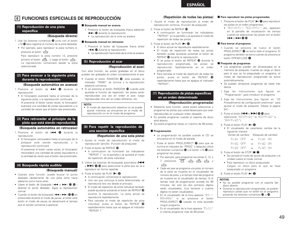 Funciones especiales de reproducción, Español | Denon DN-C615 User Manual | Page 49 / 76