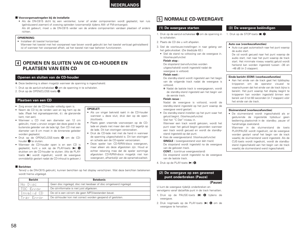 Normale cd-weergave, Nederlands | Denon DN-C615 User Manual | Page 58 / 76