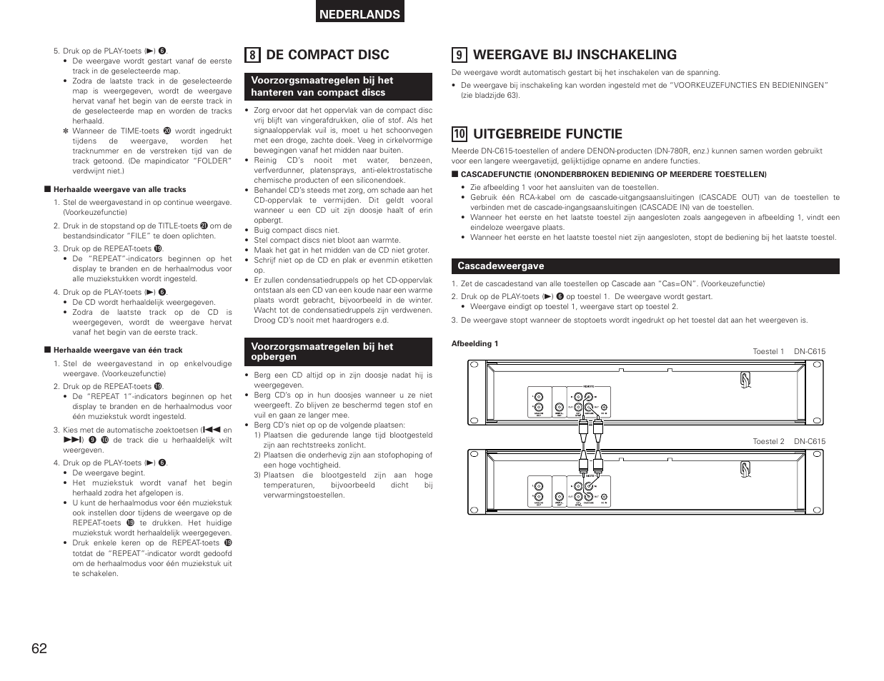 De compact disc, Weergave bij inschakeling, Uitgebreide functie | Nederlands | Denon DN-C615 User Manual | Page 62 / 76