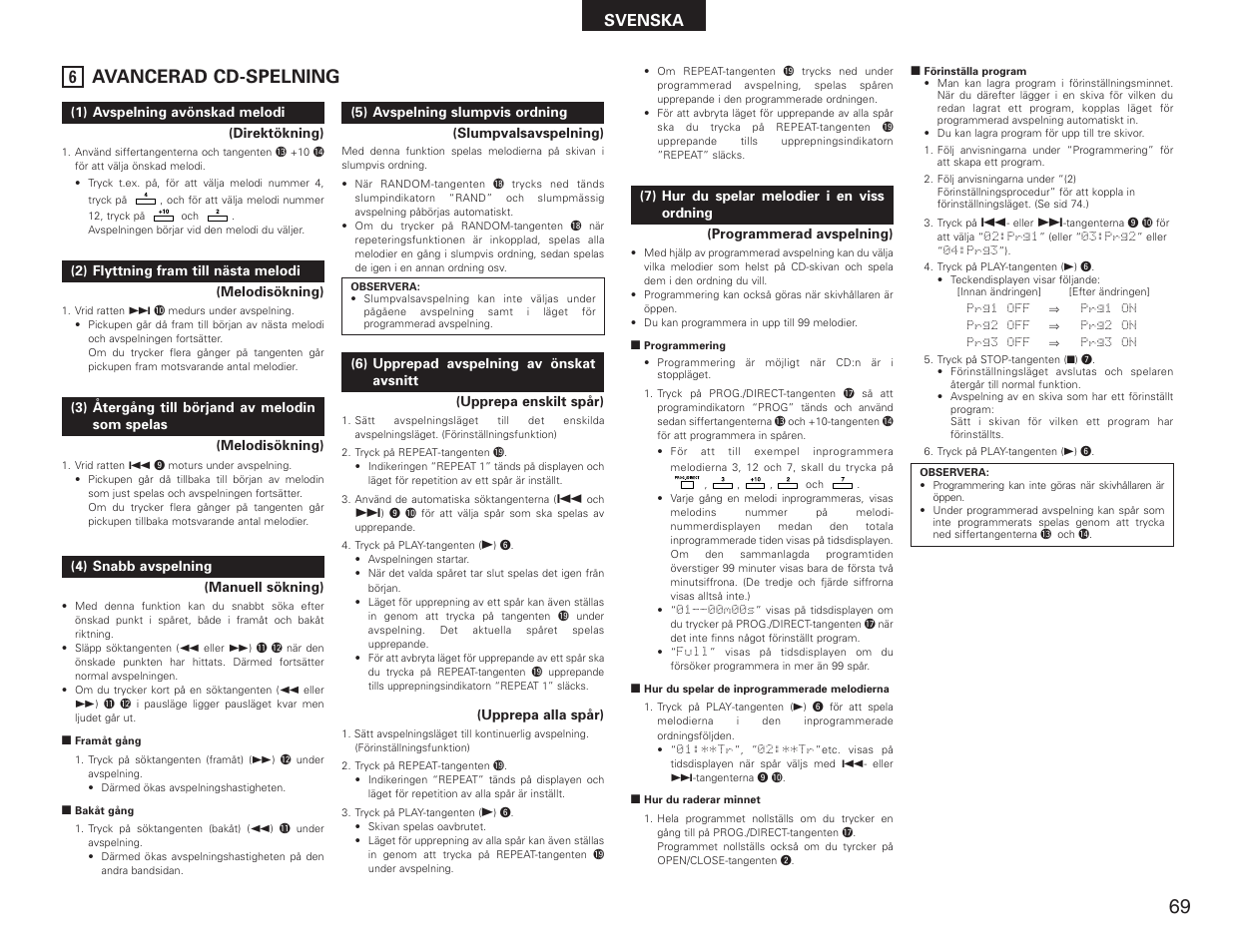 Avancerad cd-spelning, Svenska | Denon DN-C615 User Manual | Page 69 / 76