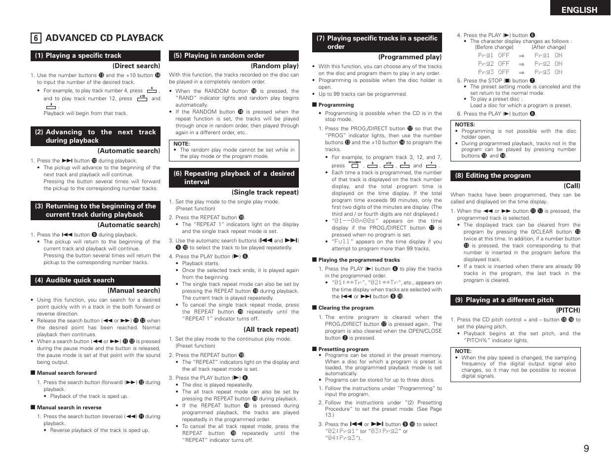 Advanced cd playback, English | Denon DN-C615 User Manual | Page 9 / 76