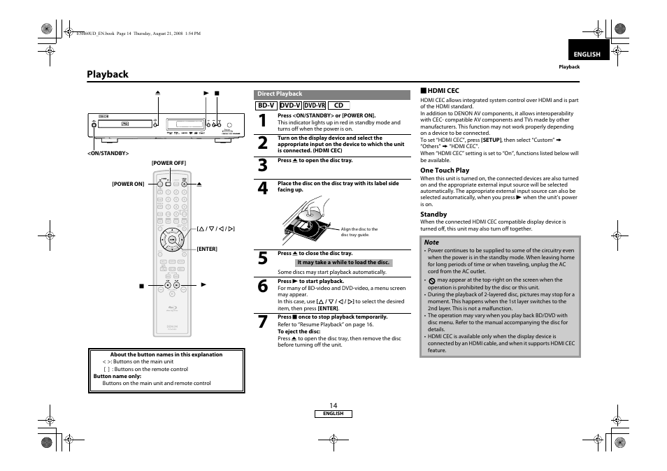 Playback, Direct playback | Denon DVD-1800BD User Manual | Page 18 / 45