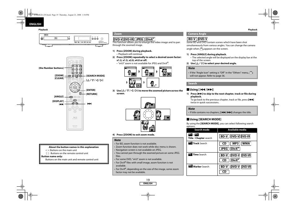 Zoom camera angle search | Denon DVD-1800BD User Manual | Page 23 / 45