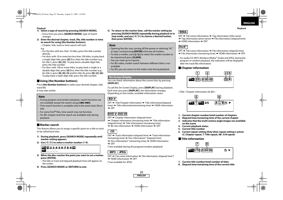 On-screen display | Denon DVD-1800BD User Manual | Page 24 / 45