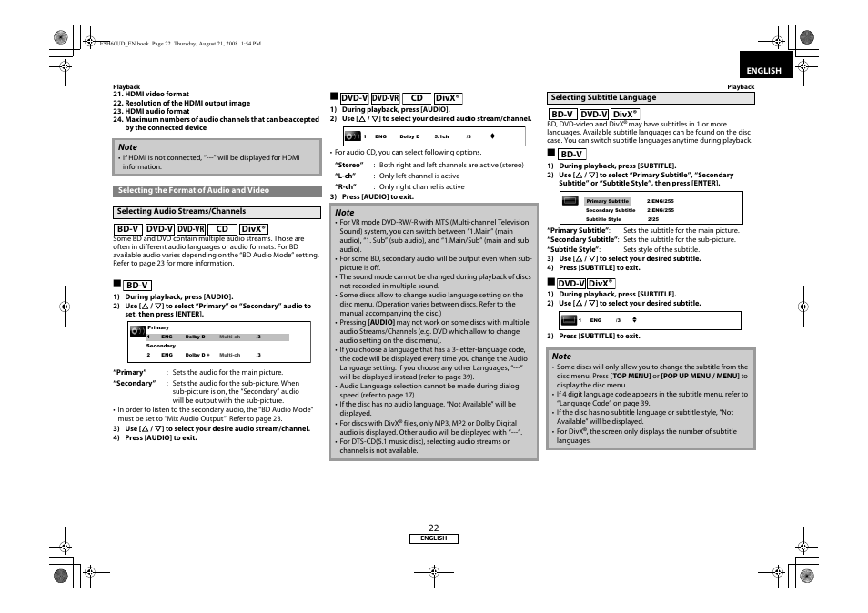 Selecting the format of audio and video | Denon DVD-1800BD User Manual | Page 26 / 45