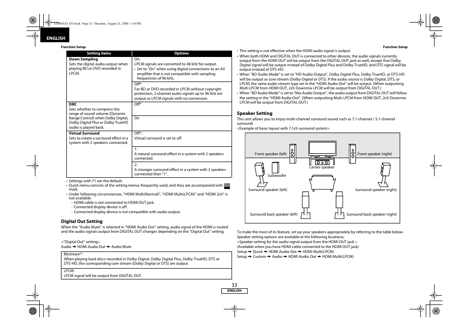 35 f, Digital out setting” on p, 33 f | Denon DVD-1800BD User Manual | Page 37 / 45