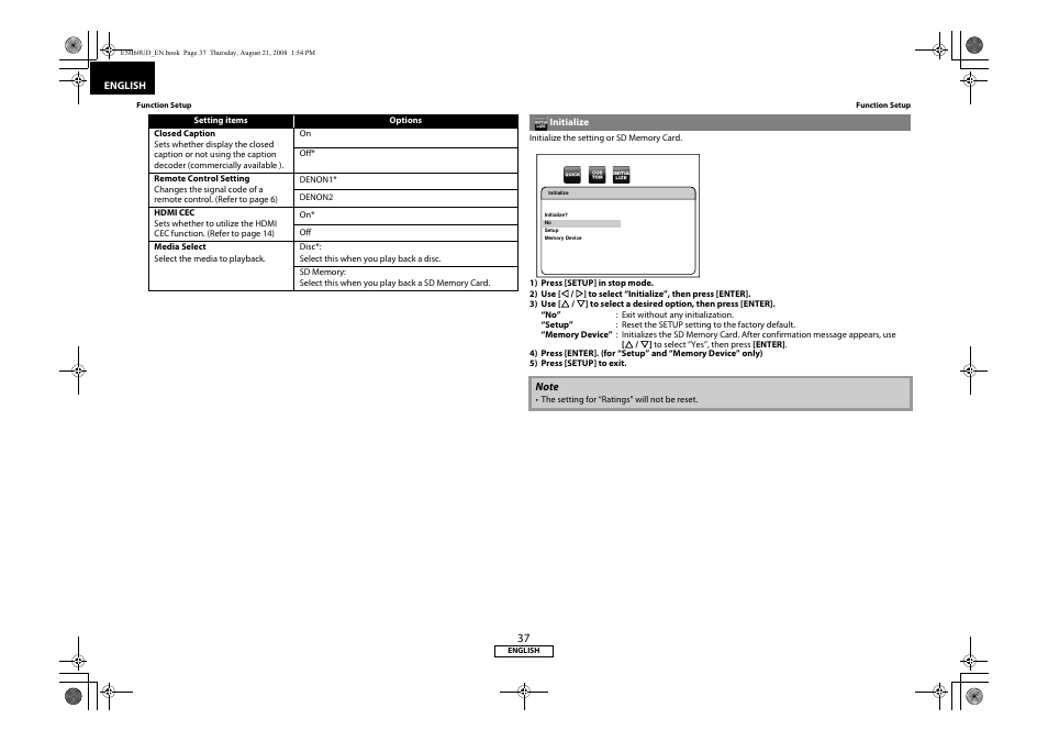 Initialize | Denon DVD-1800BD User Manual | Page 41 / 45