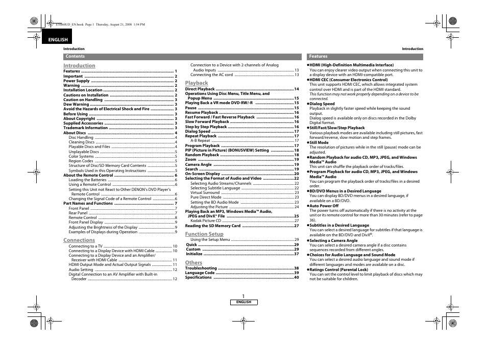 Denon DVD-1800BD User Manual | Page 5 / 45