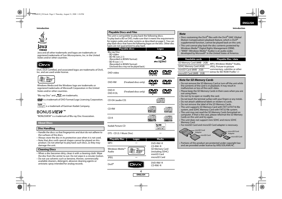 About discs | Denon DVD-1800BD User Manual | Page 8 / 45