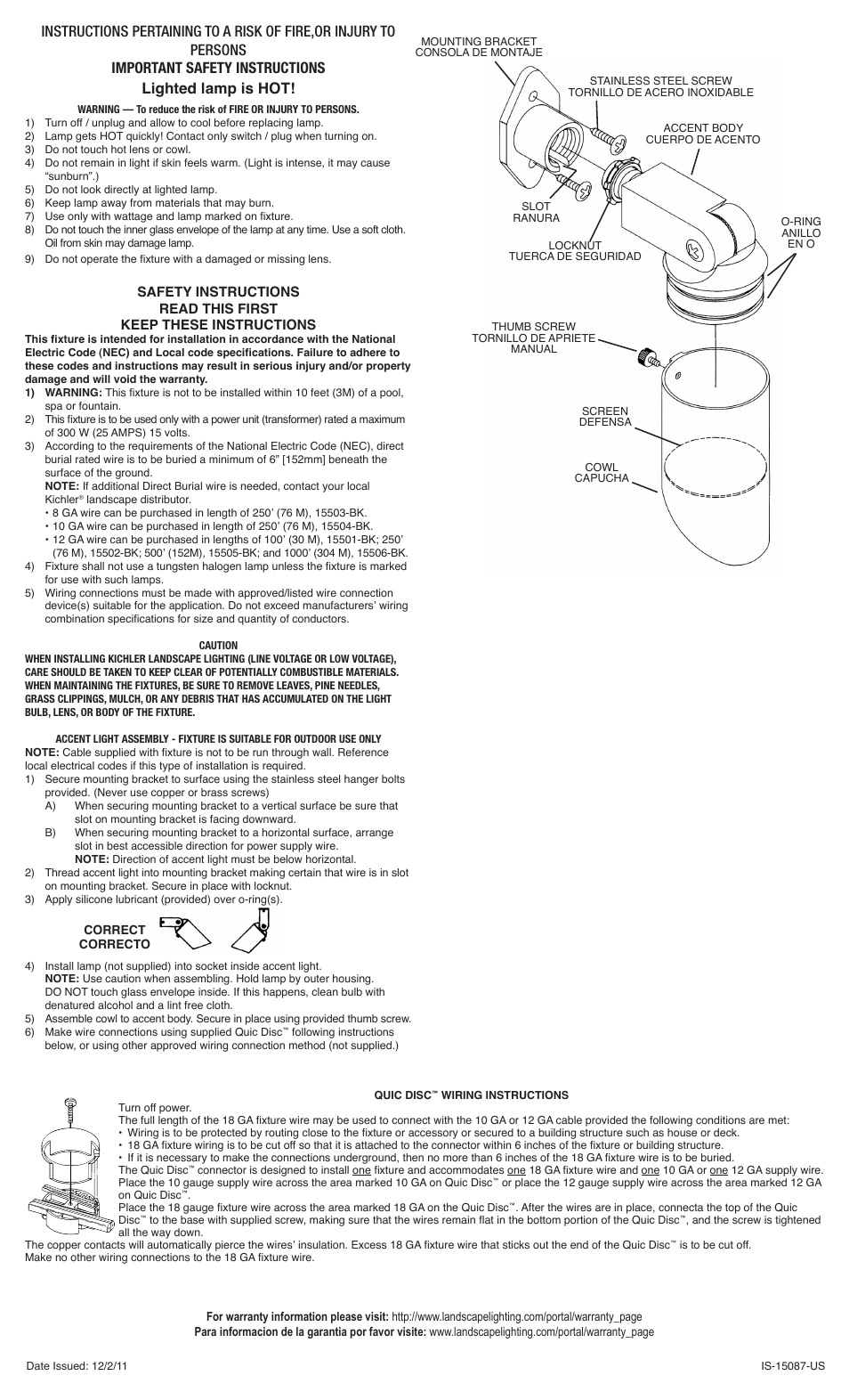 Kichler 15087 User Manual | 2 pages