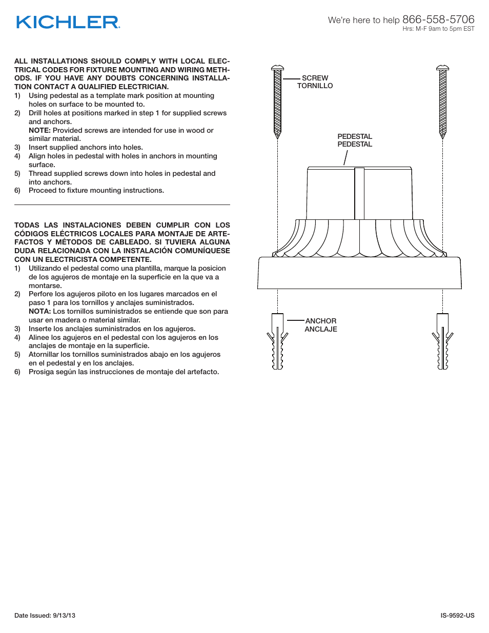 Kichler 9592 User Manual | 1 page