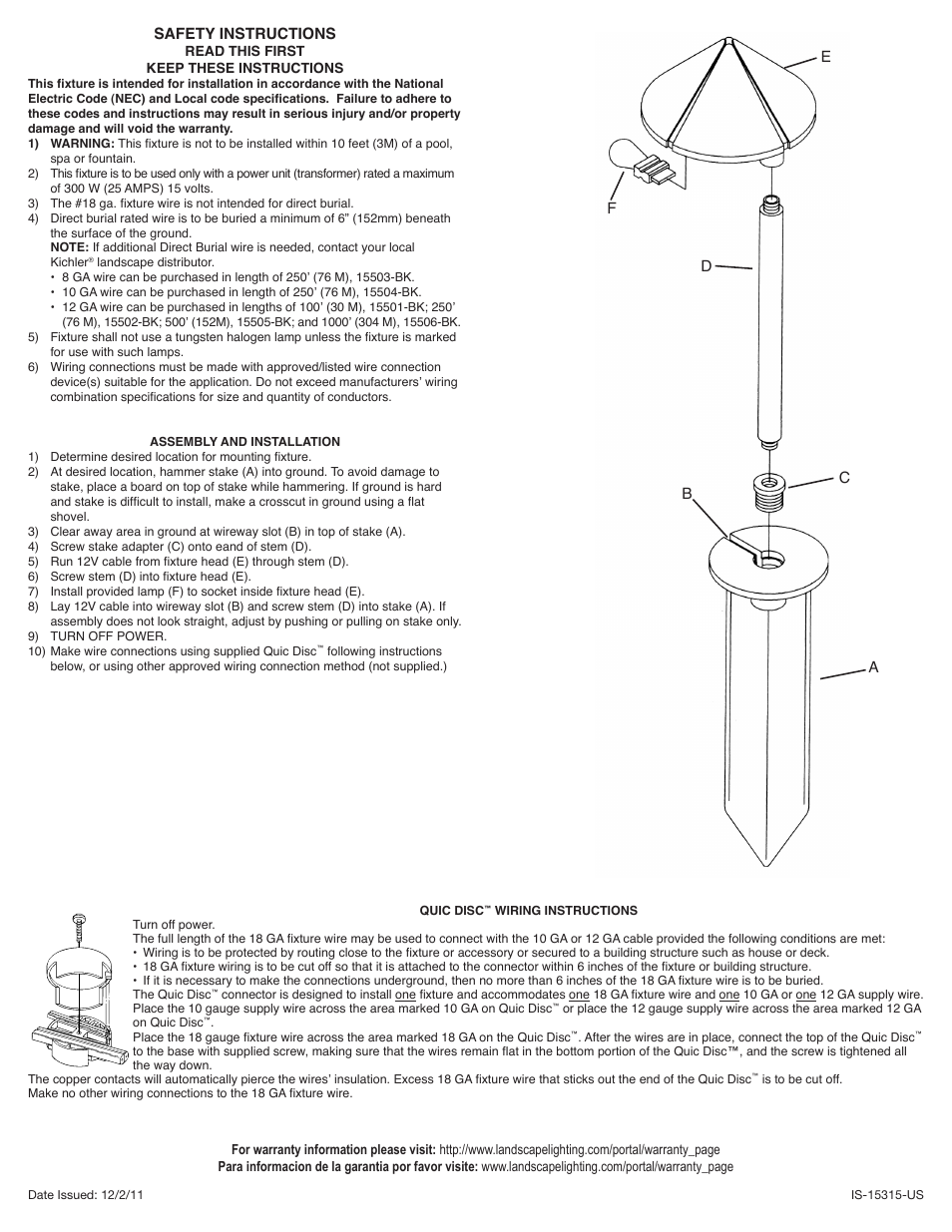 Kichler 15315 User Manual | 2 pages