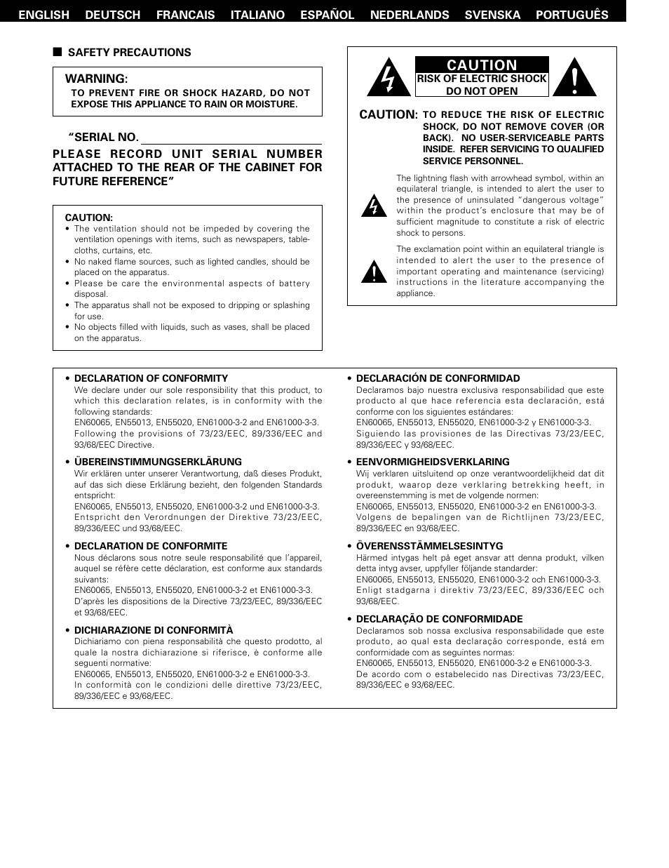 Caution | Denon PMA-495R User Manual | Page 2 / 14