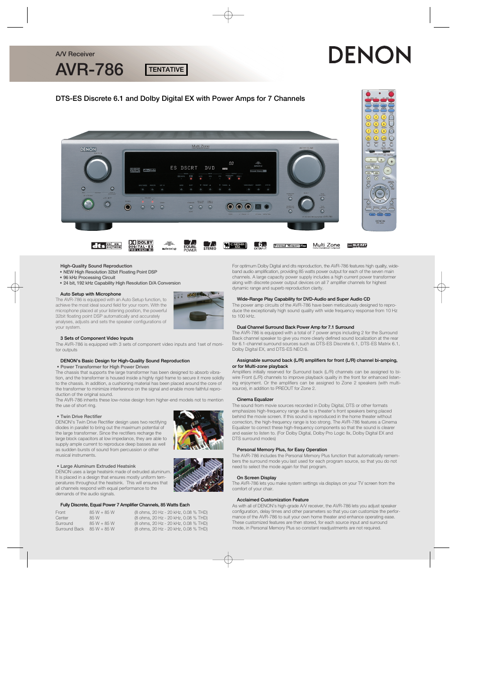 Denon AVR-786S User Manual | 2 pages