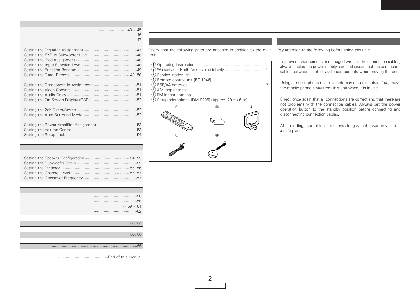 Getting started | Denon AVR-1907 User Manual | Page 5 / 74