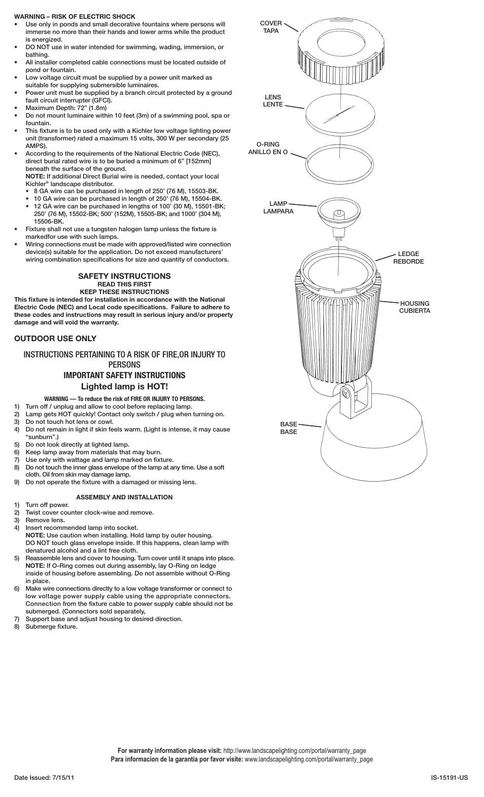 Kichler 15191 User Manual | 2 pages