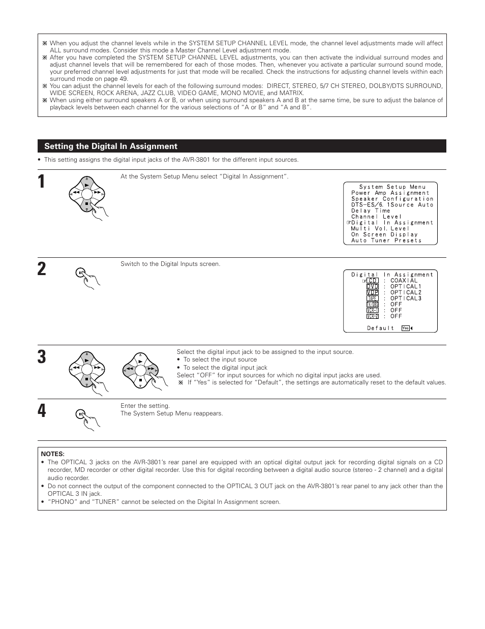 Setting the digital in assignment | Denon AVR-3801 User Manual | Page 26 / 72